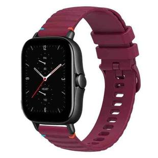 For Amazfit GTS 2e Wavy Dotted Stitched 20mm Silicone Watch Band(Wine Red)