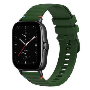 For Amazfit GTS 2e Wavy Dotted Stitched 20mm Silicone Watch Band(Army Green)