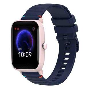 For Amazfit Pop Pro Wavy Dotted Stitched 20mm Silicone Watch Band(Navy Blue)