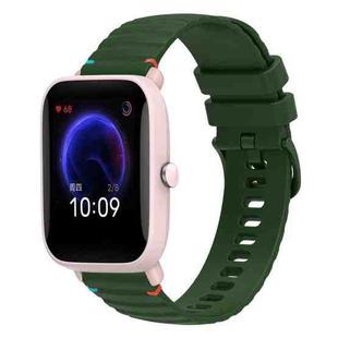 For Amazfit Pop Pro Wavy Dotted Stitched 20mm Silicone Watch Band(Army Green)