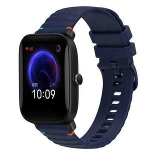 For Amazfit Pop Wavy Dotted Stitched 20mm Silicone Watch Band(Navy Blue)