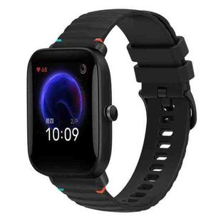 For Amazfit Pop Wavy Dotted Stitched 20mm Silicone Watch Band(Black)