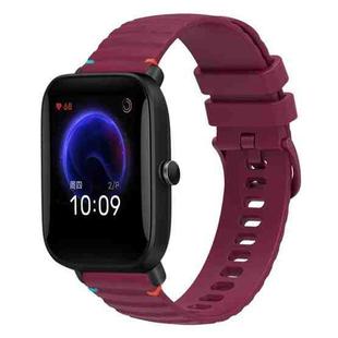 For Amazfit Pop Wavy Dotted Stitched 20mm Silicone Watch Band(Wine Red)