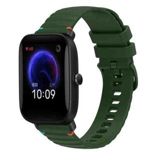For Amazfit Pop Wavy Dotted Stitched 20mm Silicone Watch Band(Army Green)