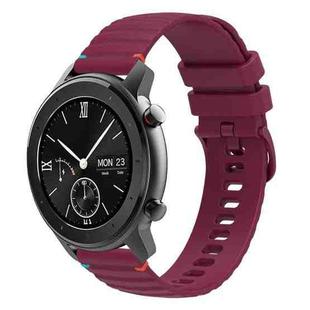 For Amazfit GTR 42mm Wavy Dotted Stitched 20mm Silicone Watch Band(Wine Red)