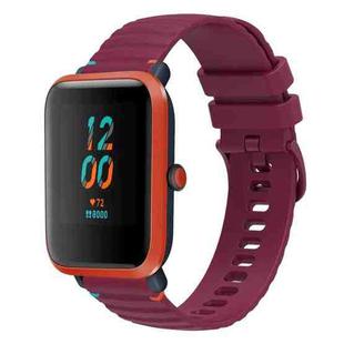 For Amazfit Bip S Wavy Dotted Stitched 20mm Silicone Watch Band(Wine Red)