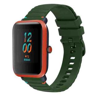 For Amazfit Bip Wavy Dotted Stitched 20mm Silicone Watch Band(Army Green)