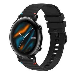 For Huawei Watch GT 2 42mm Wavy Dotted Stitched 20mm Silicone Watch Band(Black)