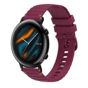 For Huawei Watch GT 2 42mm Wavy Dotted Stitched 20mm Silicone Watch Band(Wine Red)