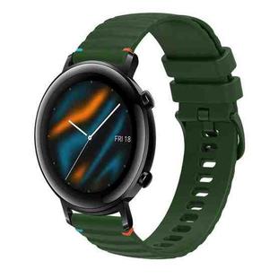 For Huawei Watch GT 2 42mm Wavy Dotted Stitched 20mm Silicone Watch Band(Army Green)