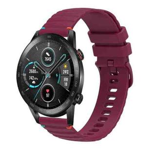 For Honor Magic Watch 2 46mm Wavy Dotted Stitched 22mm Silicone Watch Band(Wine Red)