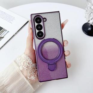 For Samsung Galaxy Z Fold6 Gradient Glitter Plating Magsafe Phone Case(Purple)