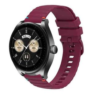 For Huawei Watch Buds Wavy Dotted Stitched 22mm Silicone Watch Band(Wine Red)