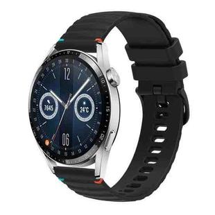 For Huawei Watch GT 3 46mm Wavy Dotted Stitched 22mm Silicone Watch Band(Black)