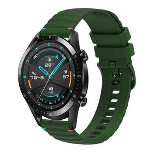 For Huawei Watch GT 2 46mm Wavy Dotted Stitched 22mm Silicone Watch Band(Army Green)