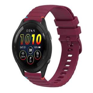 For Garmin Forerunner 265 Music Wavy Dotted Stitched 22mm Silicone Watch Band(Wine Red)