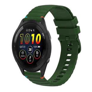 For Garmin Forerunner 265 Music Wavy Dotted Stitched 22mm Silicone Watch Band(Army Green)