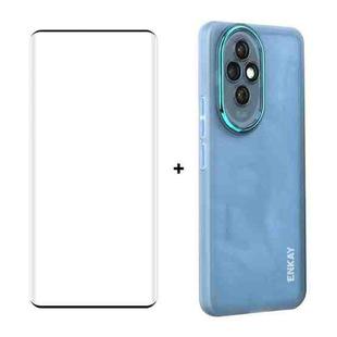 For Honor 200 ENKAY Hat-Prince Translucent Matte TPU Phone Case with Lens Film + 3D Hot Bending Film(Blue)