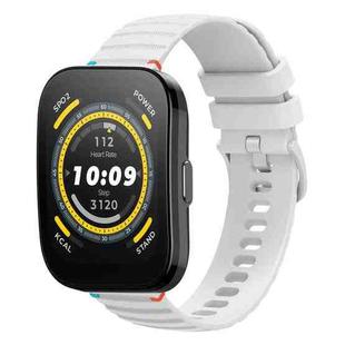 For Amazfit Watch Bip 5 Wavy Dotted Stitched 22mm Silicone Watch Band(White)