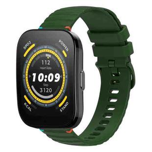 For Amazfit Watch Bip 5 Wavy Dotted Stitched 22mm Silicone Watch Band(Army Green)