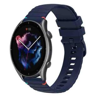 For Amazfit Watch GTR 3 Pro Wavy Dotted Stitched 22mm Silicone Watch Band(Navy Blue)