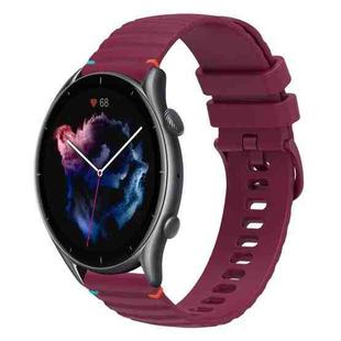 For Amazfit Watch GTR 3 Pro Wavy Dotted Stitched 22mm Silicone Watch Band(Wine Red)