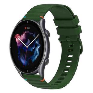 For Amazfit Watch GTR 3 Pro Wavy Dotted Stitched 22mm Silicone Watch Band(Army Green)