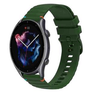 For Amazfit Watch GTR 3 Wavy Dotted Stitched 22mm Silicone Watch Band(Army Green)