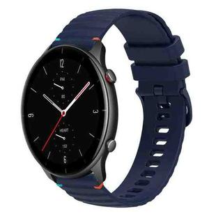 For Amazfit Watch GTR 2e Wavy Dotted Stitched 22mm Silicone Watch Band(Navy Blue)