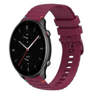 For Amazfit Watch GTR 2e Wavy Dotted Stitched 22mm Silicone Watch Band(Wine Red)