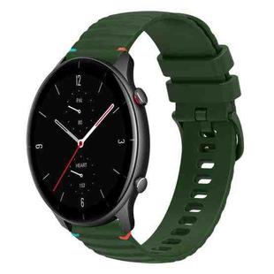 For Amazfit Watch GTR 2e Wavy Dotted Stitched 22mm Silicone Watch Band(Army Green)