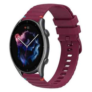 For Amazfit Watch Sport 3 Wavy Dotted Stitched 22mm Silicone Watch Band(Wine Red)