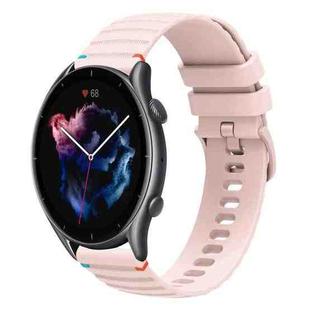 For Amazfit Watch Sport 3 Wavy Dotted Stitched 22mm Silicone Watch Band(Rose Pink)