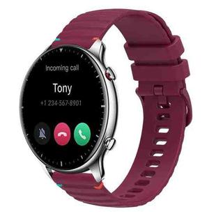 For Amazfit Watch GTR 2 Wavy Dotted Stitched 22mm Silicone Watch Band(Wine Red)