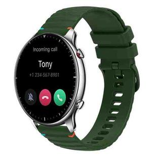 For Amazfit Watch GTR 2 Wavy Dotted Stitched 22mm Silicone Watch Band(Army Green)