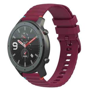 For Amazfit Watch GTR Wavy Dotted Stitched 22mm Silicone Watch Band(Wine Red)