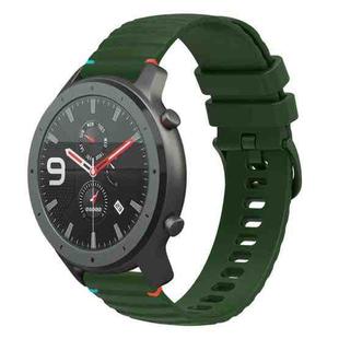 For Amazfit Watch GTR Wavy Dotted Stitched 22mm Silicone Watch Band(Army Green)