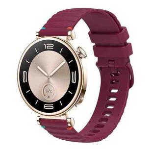 For Huawei Watch GT 4 41mm Wavy Dotted Stitched 18mm Silicone Watch Band(Wine Red)