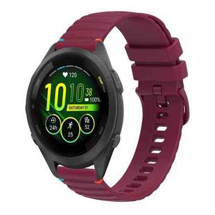 For Garmin Forerunner 265S Wavy Dotted Stitched 18mm Silicone Watch Band(Wine Red)