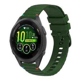 For Garmin Forerunner 265S Wavy Dotted Stitched 18mm Silicone Watch Band(Army Green)