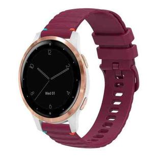 For Garmin Vivoactive 4S Wavy Dotted Stitched 18mm Silicone Watch Band(Wine Red)