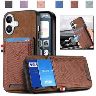 For iPhone 16 Denim Texture Leather Skin Phone Case with Card Slot(Brown)