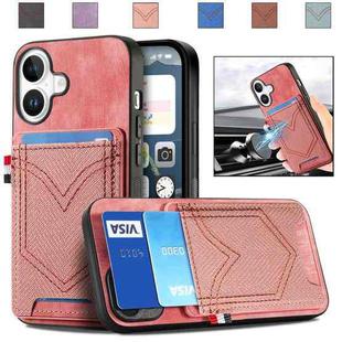 For iPhone 16 Plus Denim Texture Leather Skin Phone Case with Card Slot(Pink)