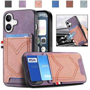 For iPhone 16 Plus Denim Texture Leather Skin Phone Case with Card Slot(Purple)