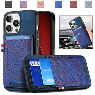 For iPhone 16 Pro Denim Texture Leather Skin Phone Case with Card Slot(Blue)