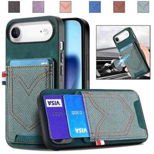 For iPhone Air Denim Texture Leather Skin Phone Case with Card Slot(Green)