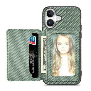 For iPhone 16 Plus Carbon Fiber Magnetic Card Wallet RFID Blocking Phone Case(Green)