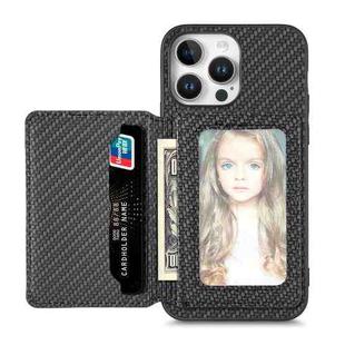 For iPhone 16 Pro Carbon Fiber Magnetic Card Wallet RFID Blocking Phone Case(Black)