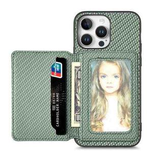 For iPhone 16 Pro Carbon Fiber Magnetic Card Wallet RFID Blocking Phone Case(Green)