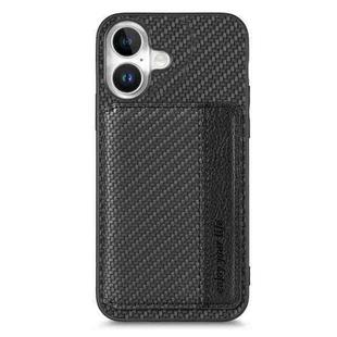 For iPhone 17 Carbon Fiber Magnetic Card Wallet RFID Blocking Phone Case(Black)